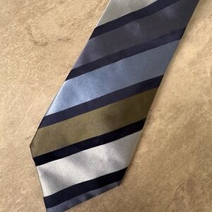 VTG BRIONI Striped Silk Tie Made In Italy Brown Navy Light Blue